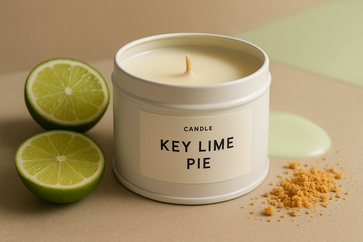 white tin candle with key lime pie